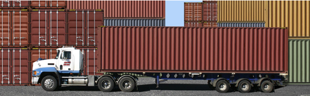 A large truck with two large red containers on the back.